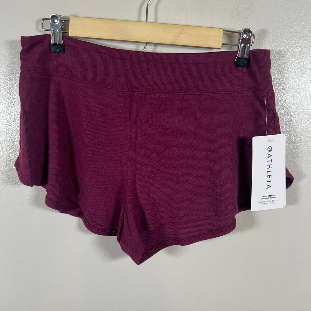 Athleta Well Rested Ribbed Sleep Short Size Small Burgundy Lounge Soft Comfy - Picture 2 of 11